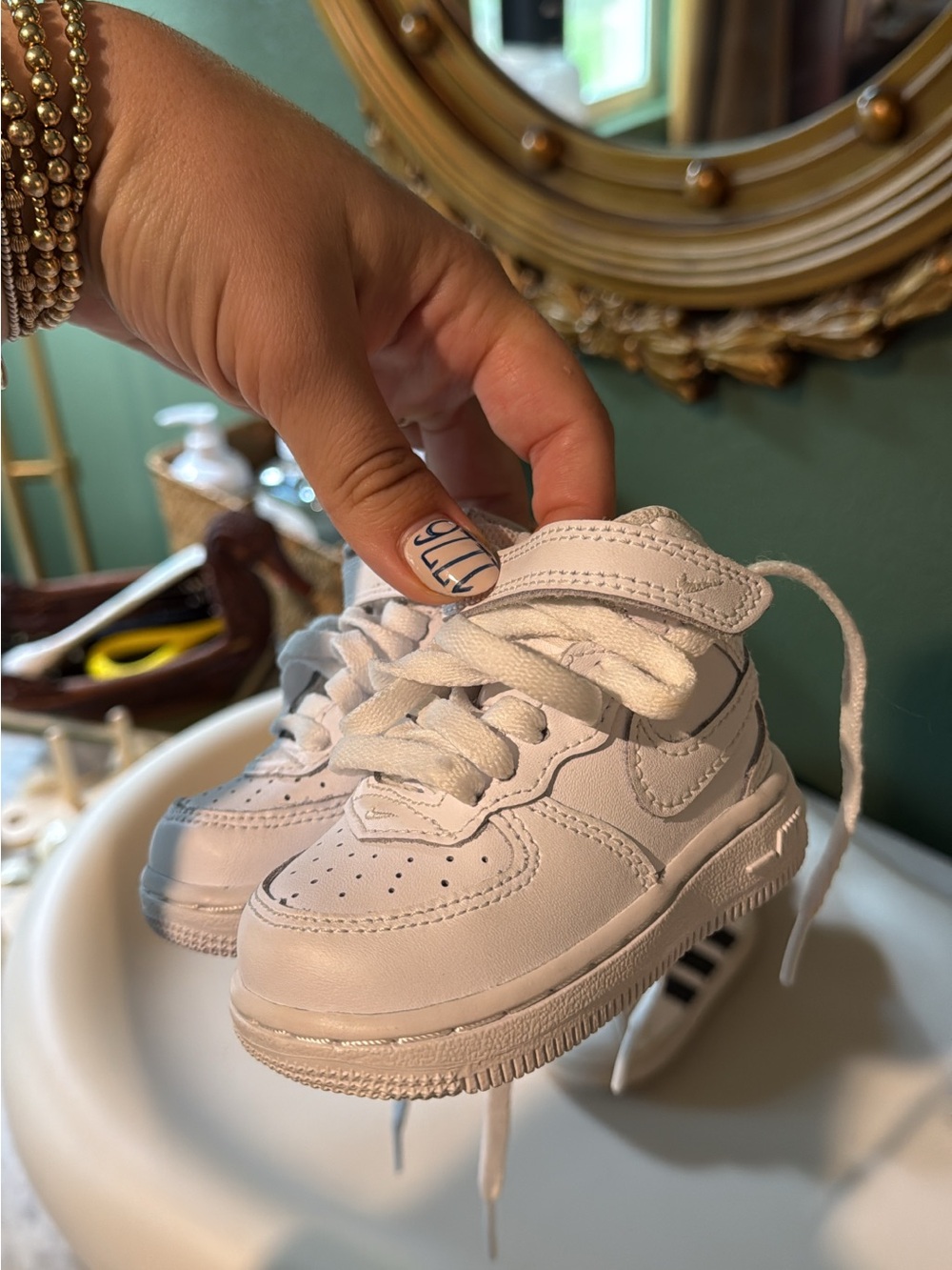 Baby White Leather High-Top Sneakers